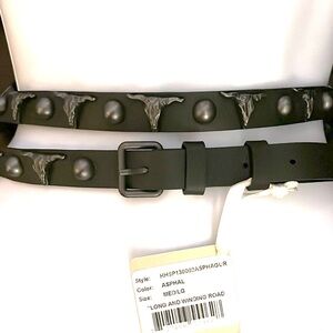 Haute Hippie Long and Winding Road steer skull emblem belt, asphalt color